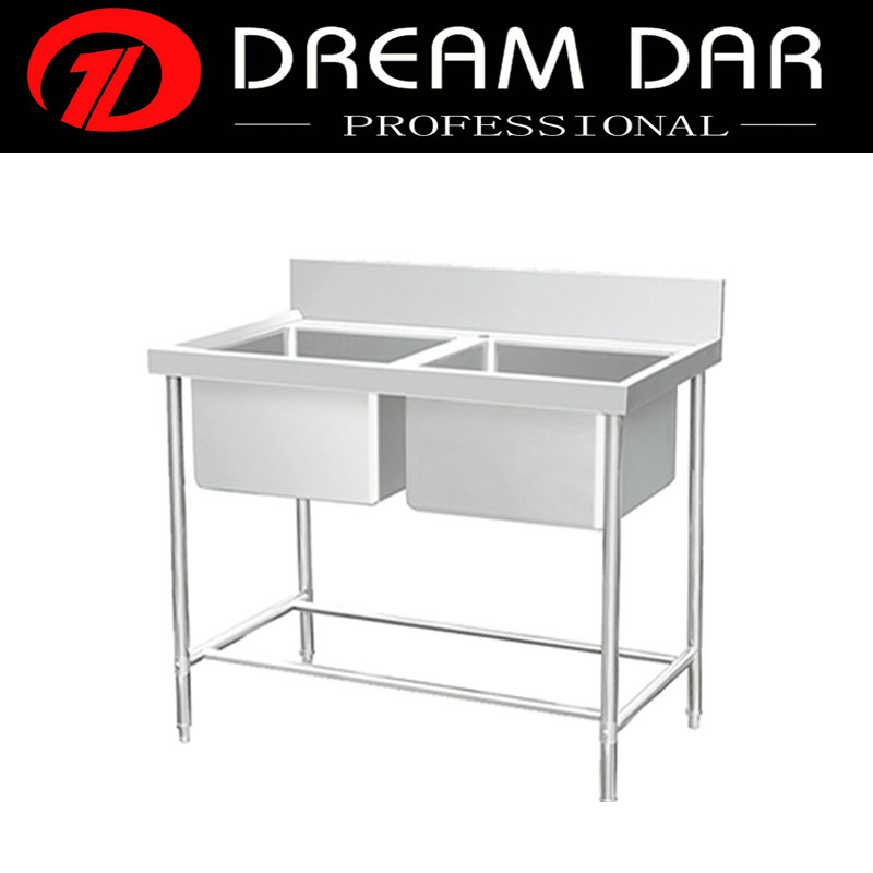Hotel assemble stainless steel double sink for kitchen with back panel