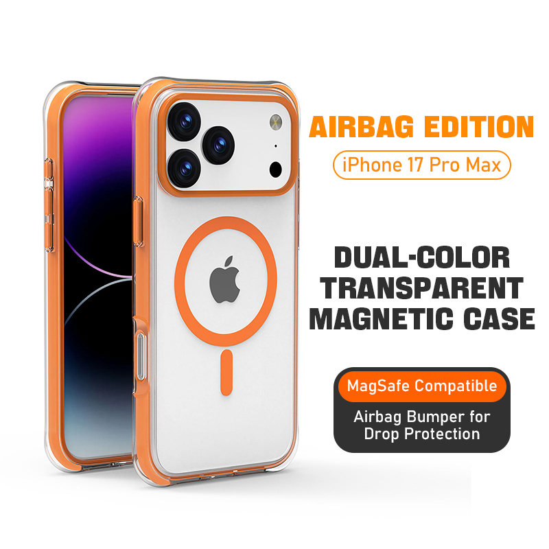 4 Corners Airbag Magnetic Anti-Fall Transparent Bracket Case Cover Compatible with MagSafe Full Camera Protection Shockproof Phone Case for iPhone 17Plus 6.7