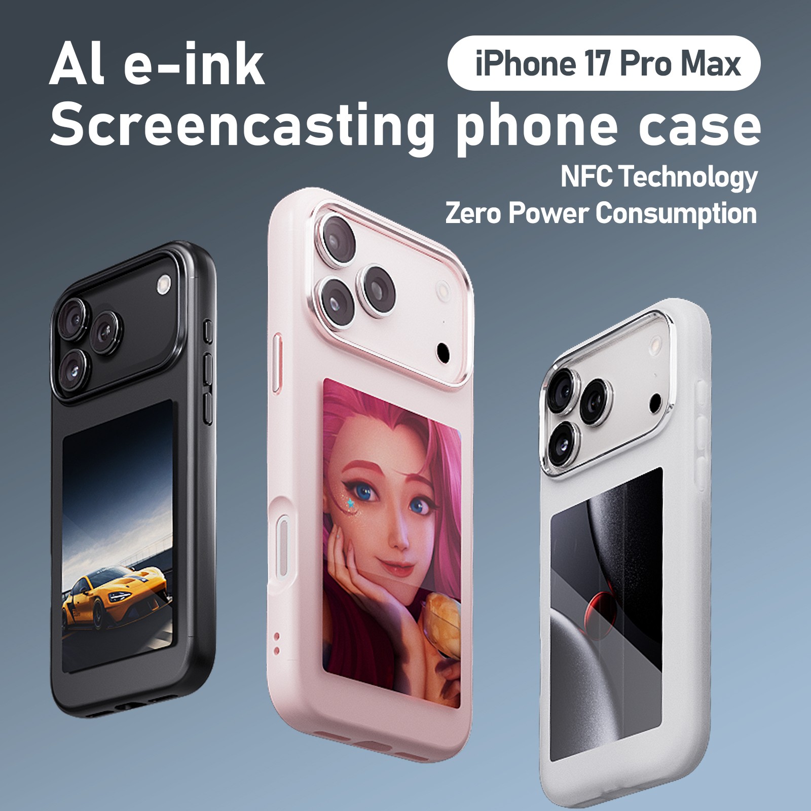 Smart E-Ink Screen Phone Protective Case Compatible with iPhone 17 Pro Max Powered by AI Vista for DIY Picture Display, Wireless NFC Customized Ink Screen