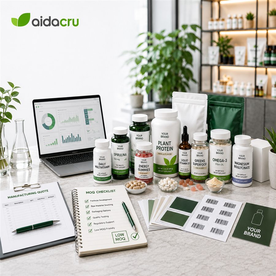 Low MOQ Supplement Manufacturer Guide 2026: Samples, Pilot Batches, Packaging and Launch Costs square cover