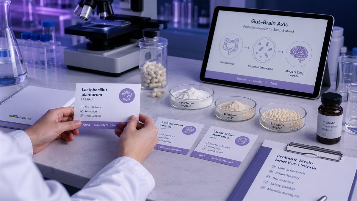 Gut-brain axis probiotic strain selection for sleep mood and daily balance supplement manufacturing