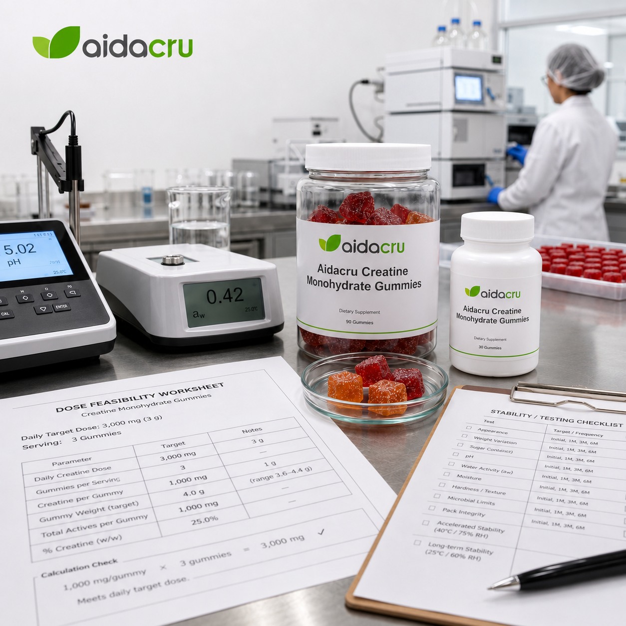 Creatine gummy manufacturing dose feasibility and stability testing guide
