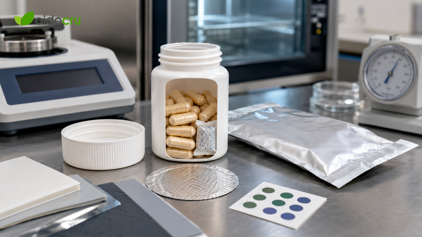 Capsule bottle, flexible pouch, liner and packaging materials under compatibility review