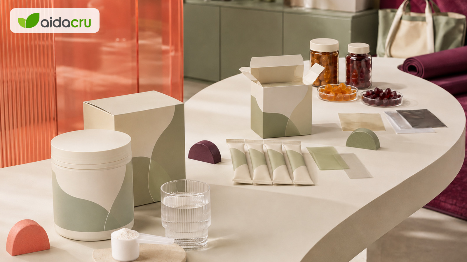 Women's creatine product line packaging system for powder sticks and gummies