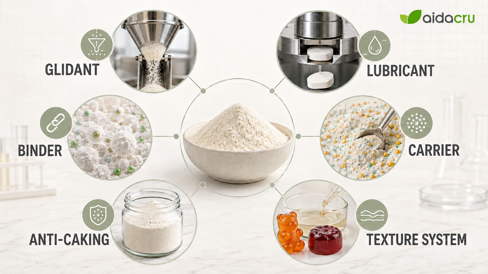 Functions of common excipients in supplement manufacturing