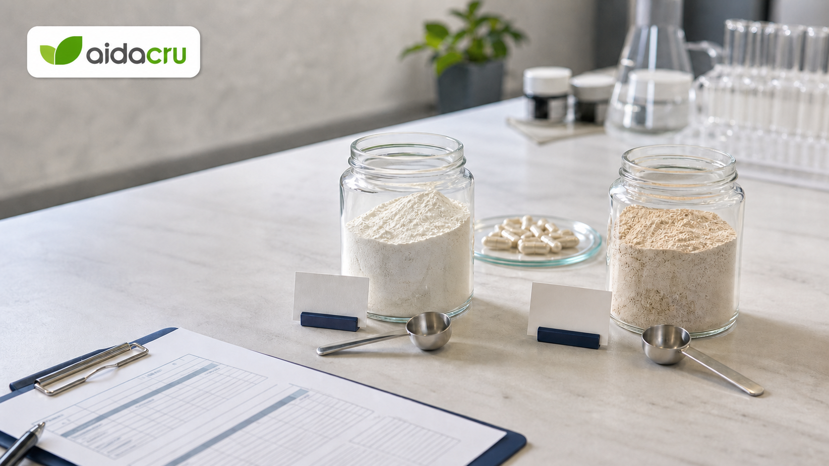 Side-by-side supplement raw material samples for supplier change review