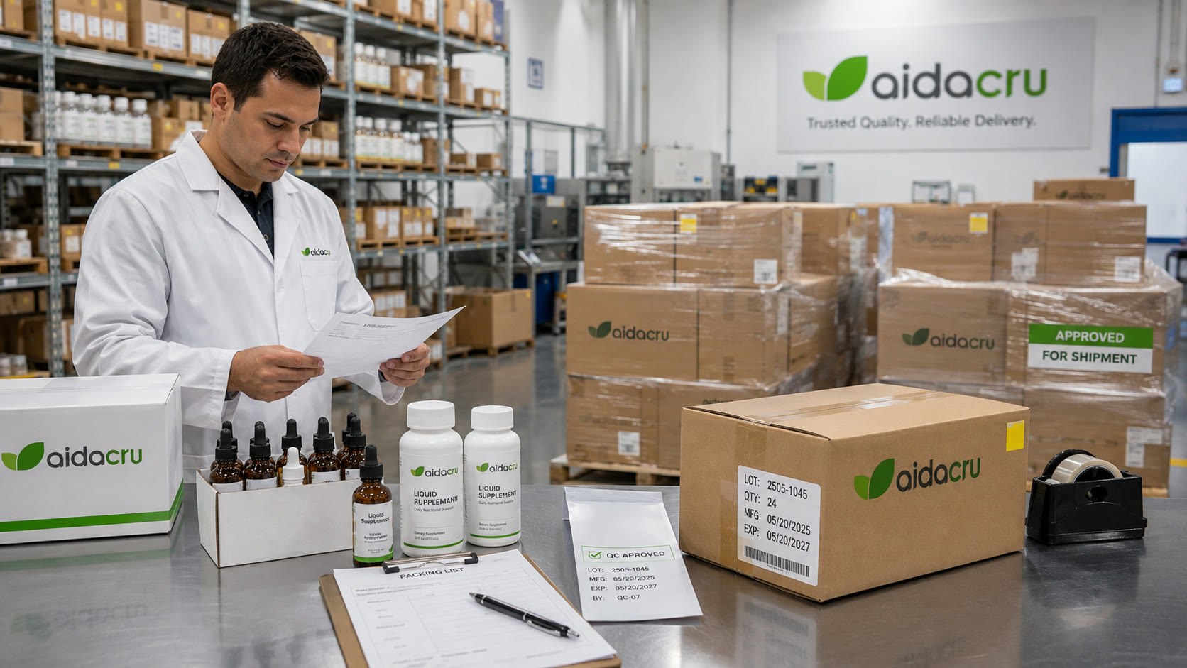 Liquid supplement finished goods and shipment quality documentation review