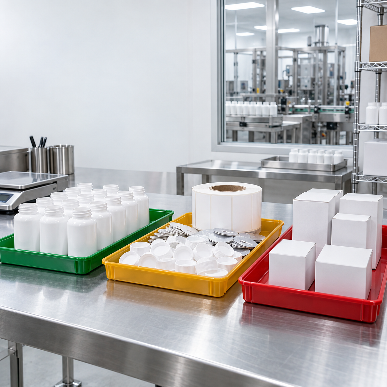 Incoming inspection and quarantine review of supplement bottles caps liners and labels