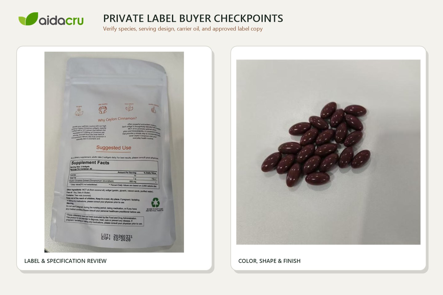 Ceylon cinnamon softgel label review and softgel format checkpoints for private label buyers