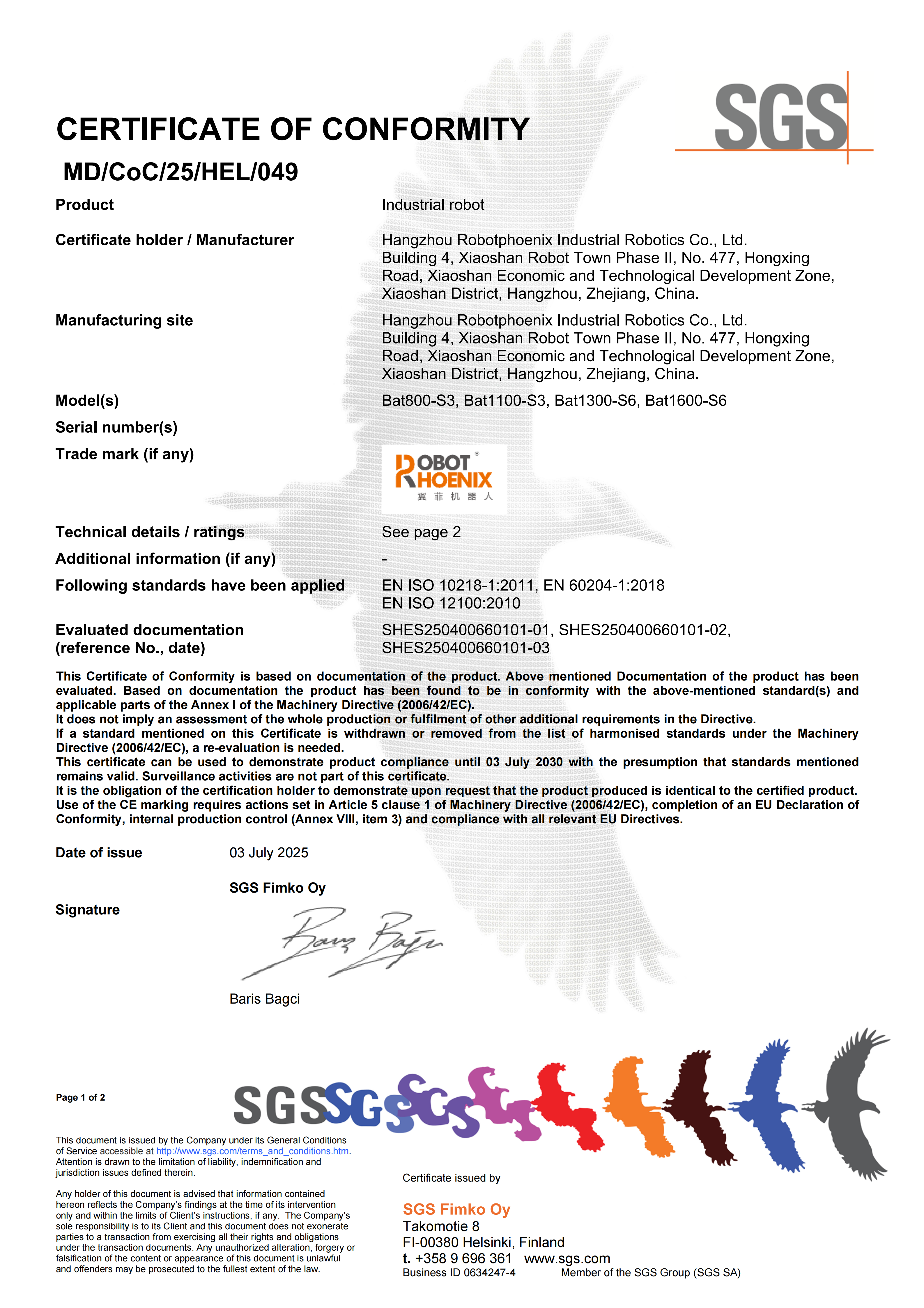 CE Certificate for Parallel Robots