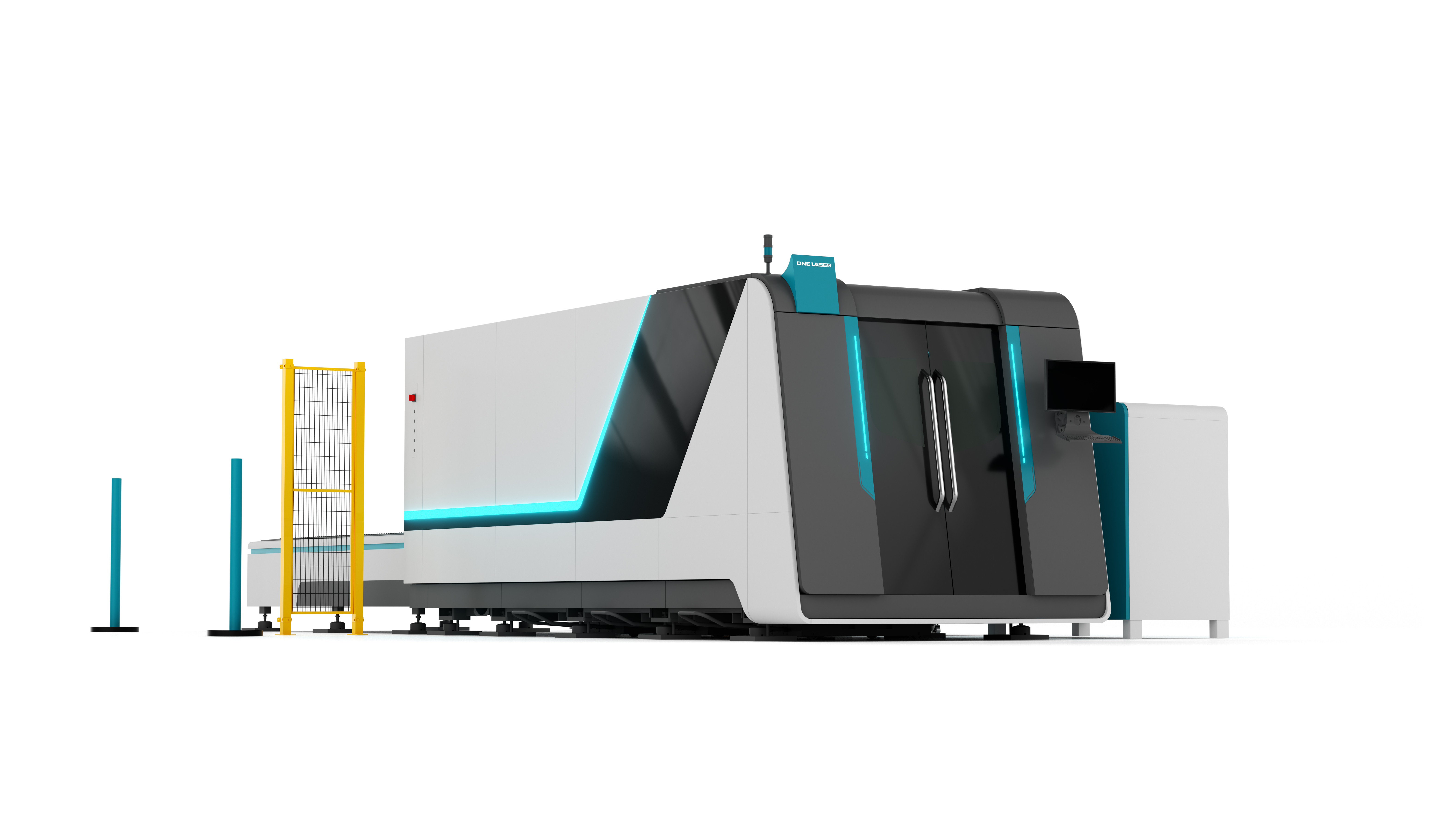 High-speed fiber laser cutting machine in a metal fabrication shop