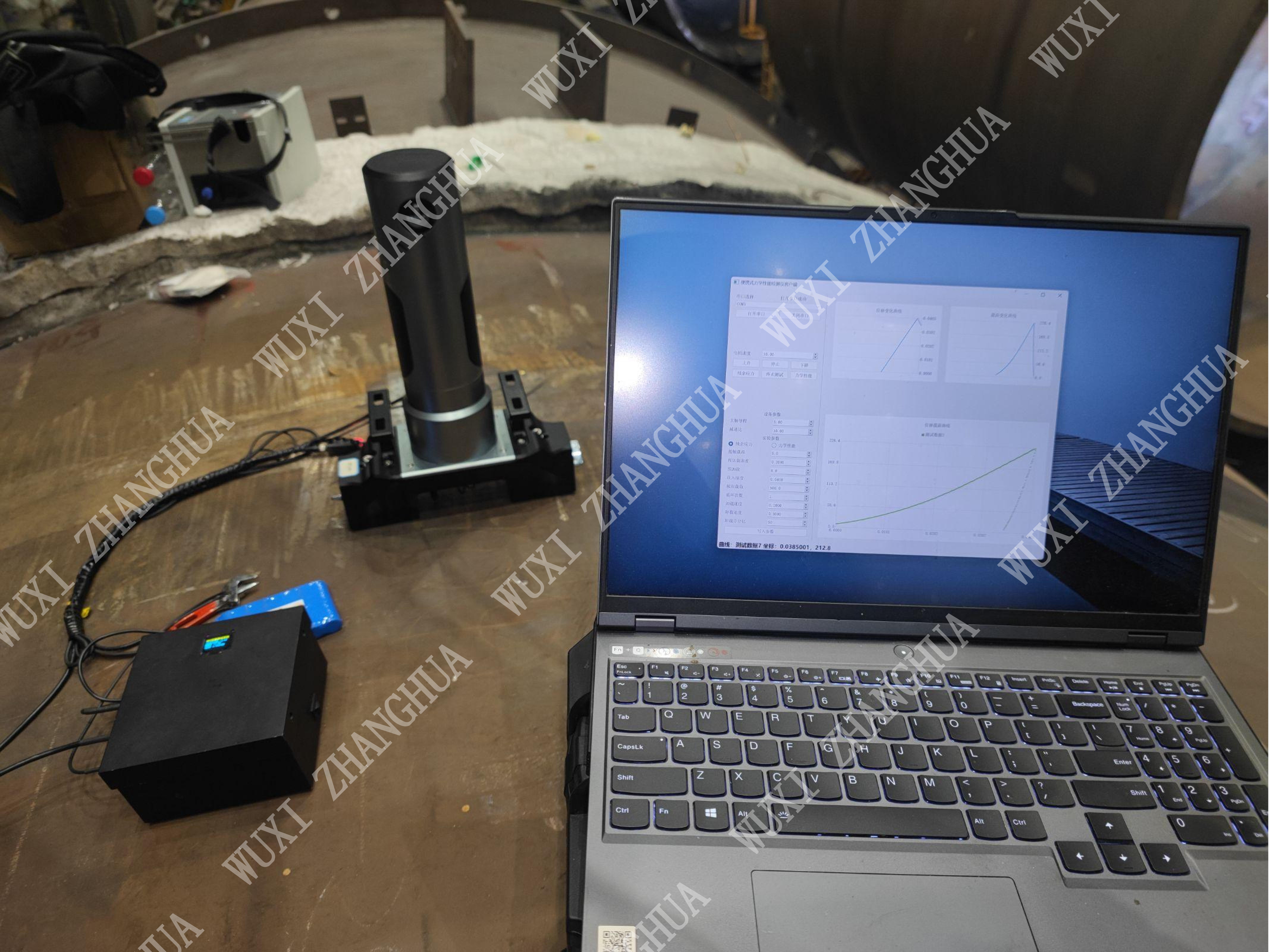 Non-Destructive Weld Stress Tester being used without surface preparation on weld with reinforcement