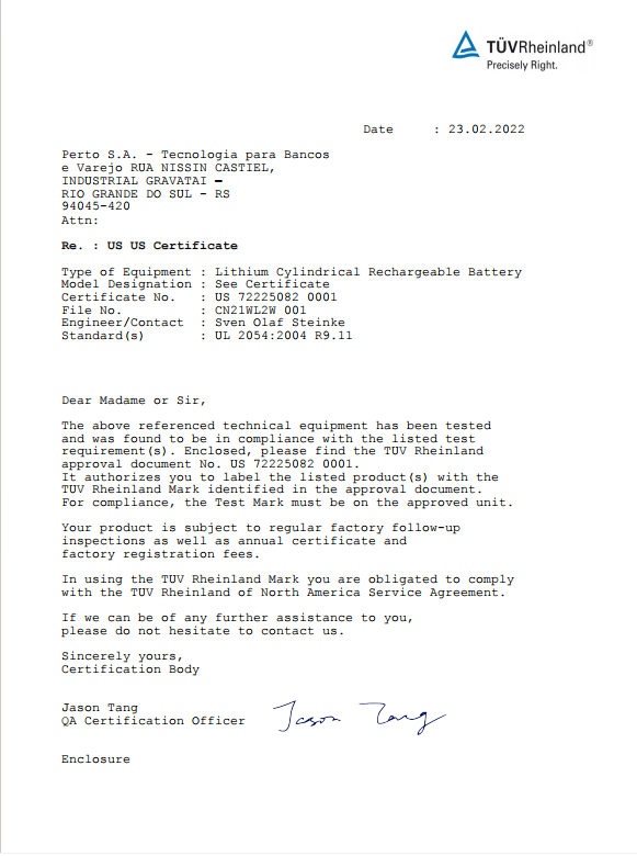 UL Component Certificate