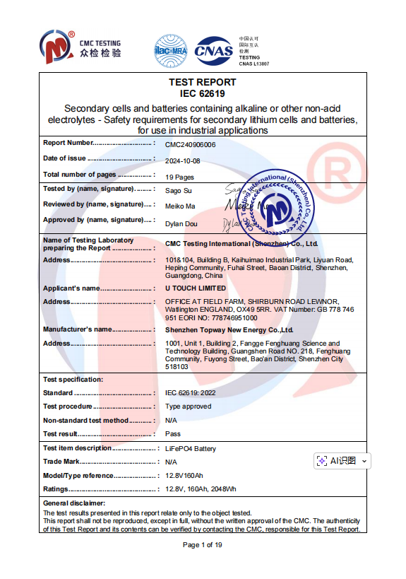 IEC 62619 Certificate