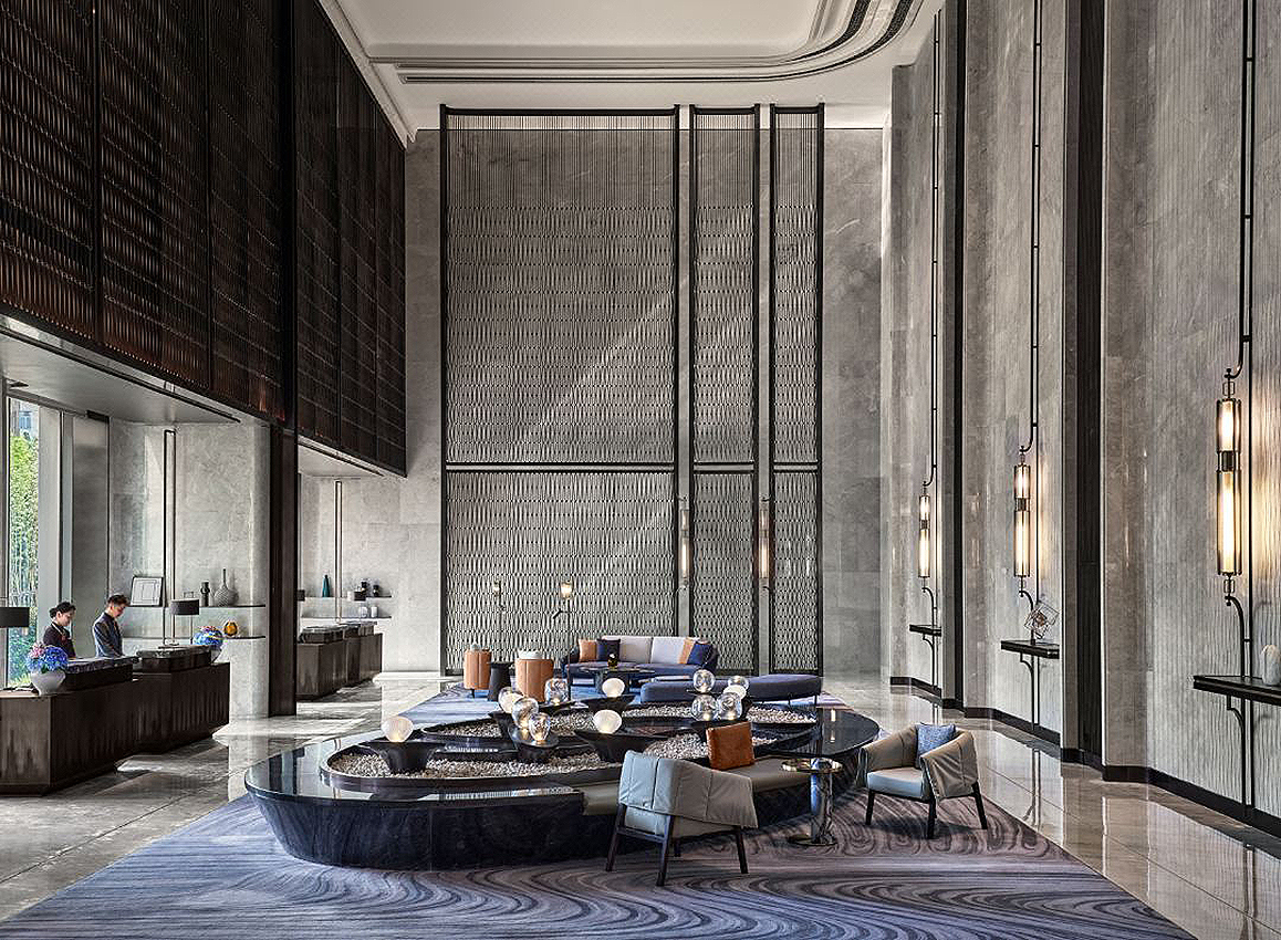 Luxury hotel lobby with custom furniture