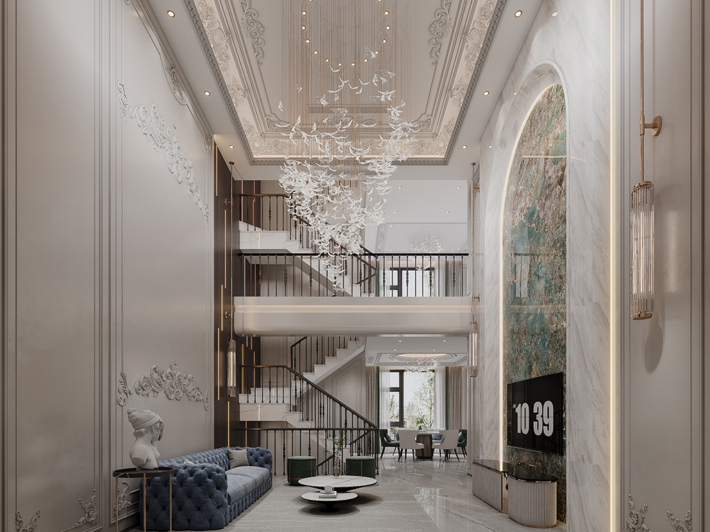 Luxury Villa Living Room with Custom Furniture