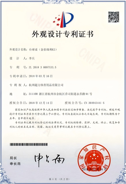 SUPER POWER Patent Certificate