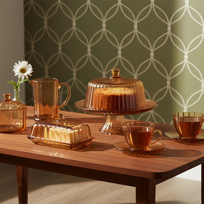 amber color glass tableware set