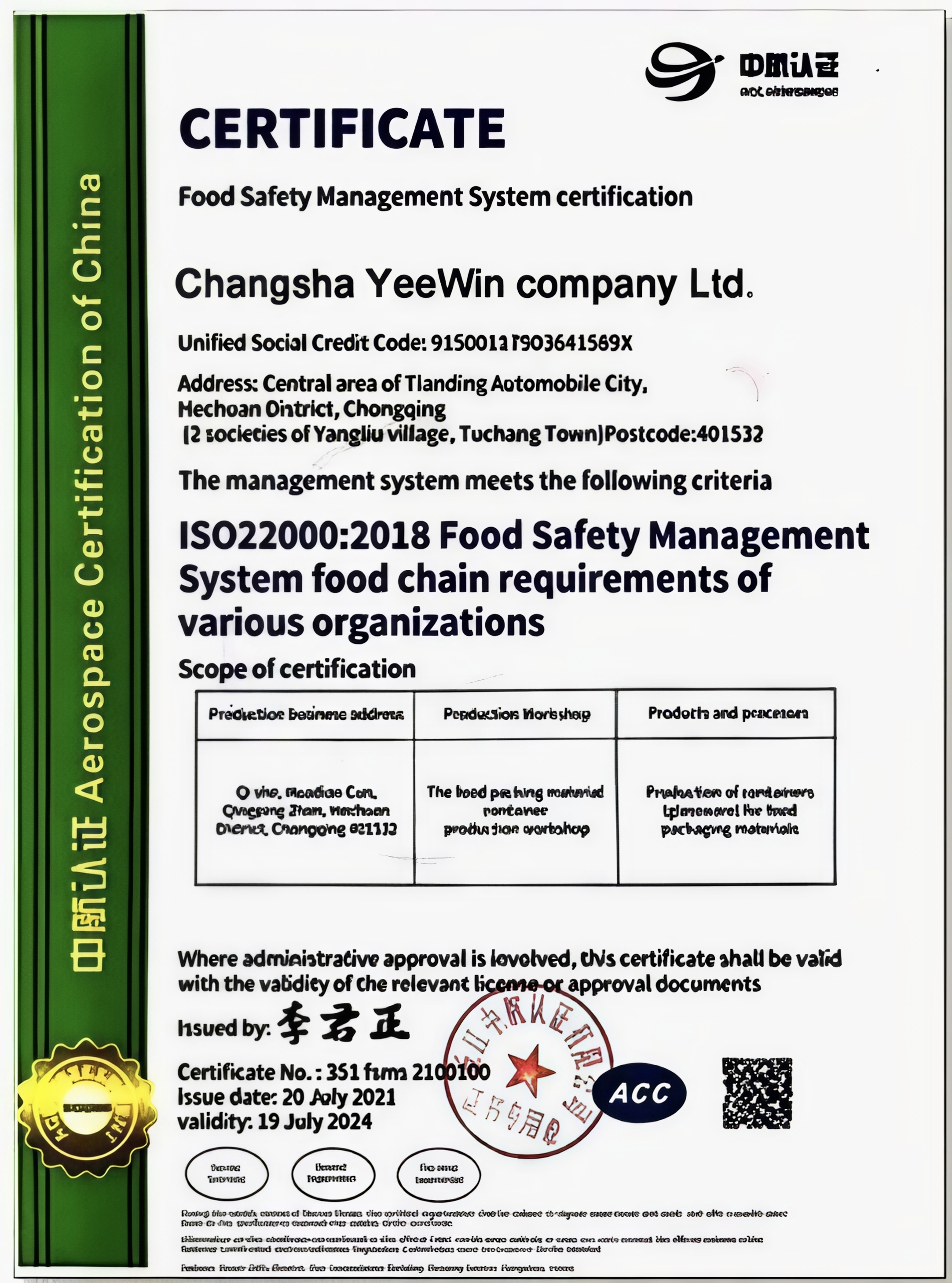 Food Safety Certificate