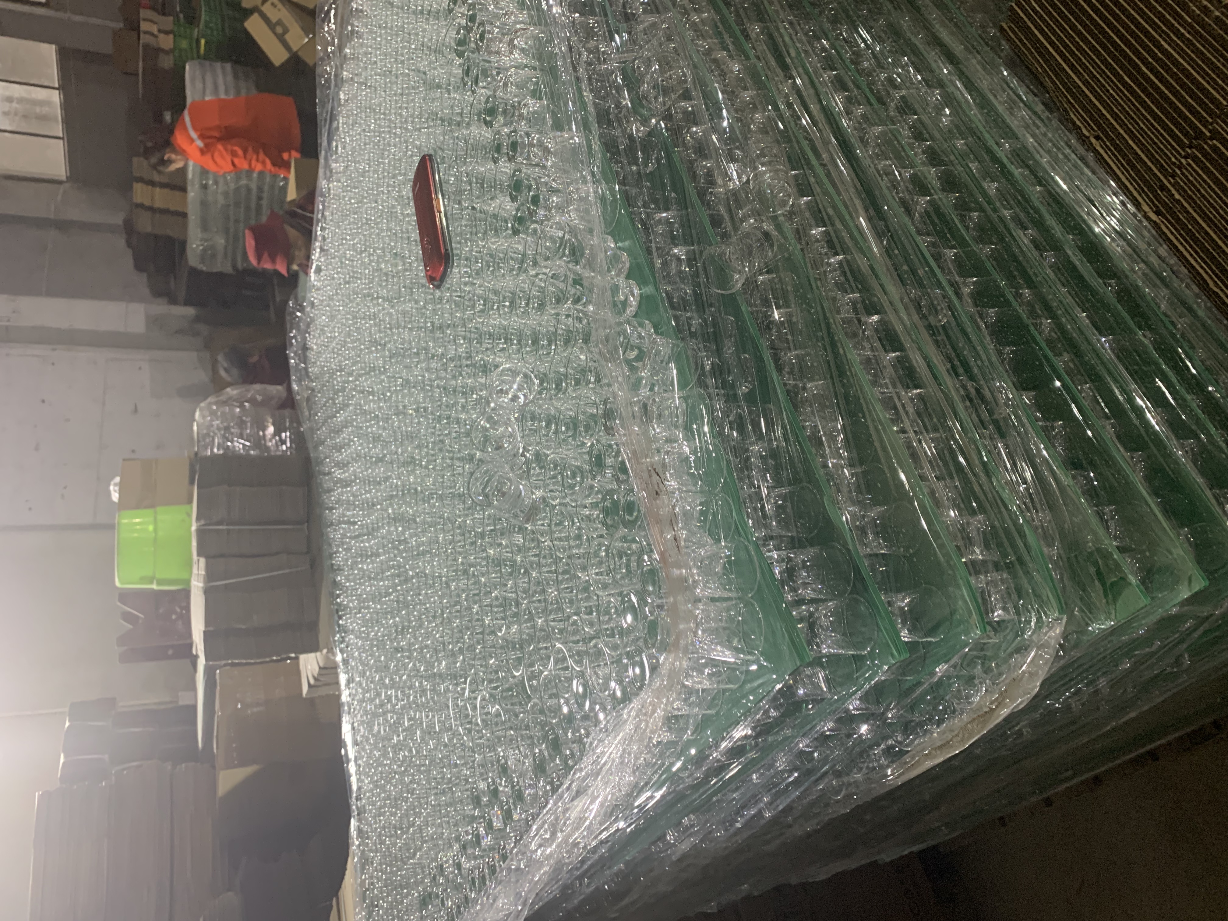 LAKOTTO warehouse with glass cups on pallet