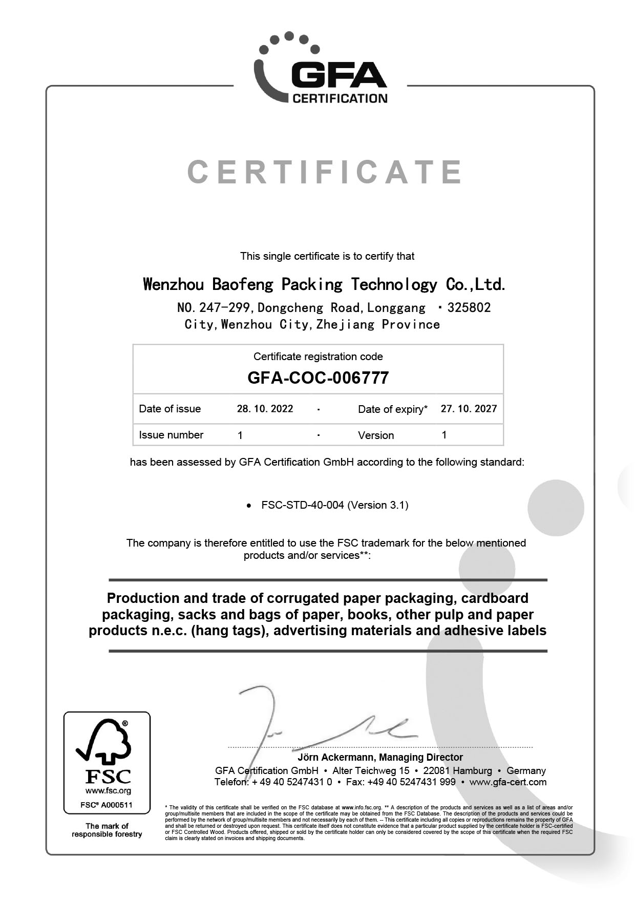 FSC Certificate
