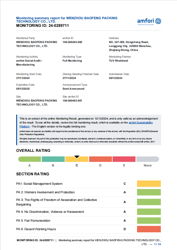 BSCI Certification for BAOFENG