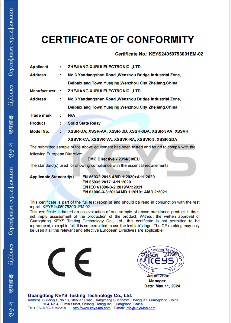 CE Certificate for XURUI SSRs