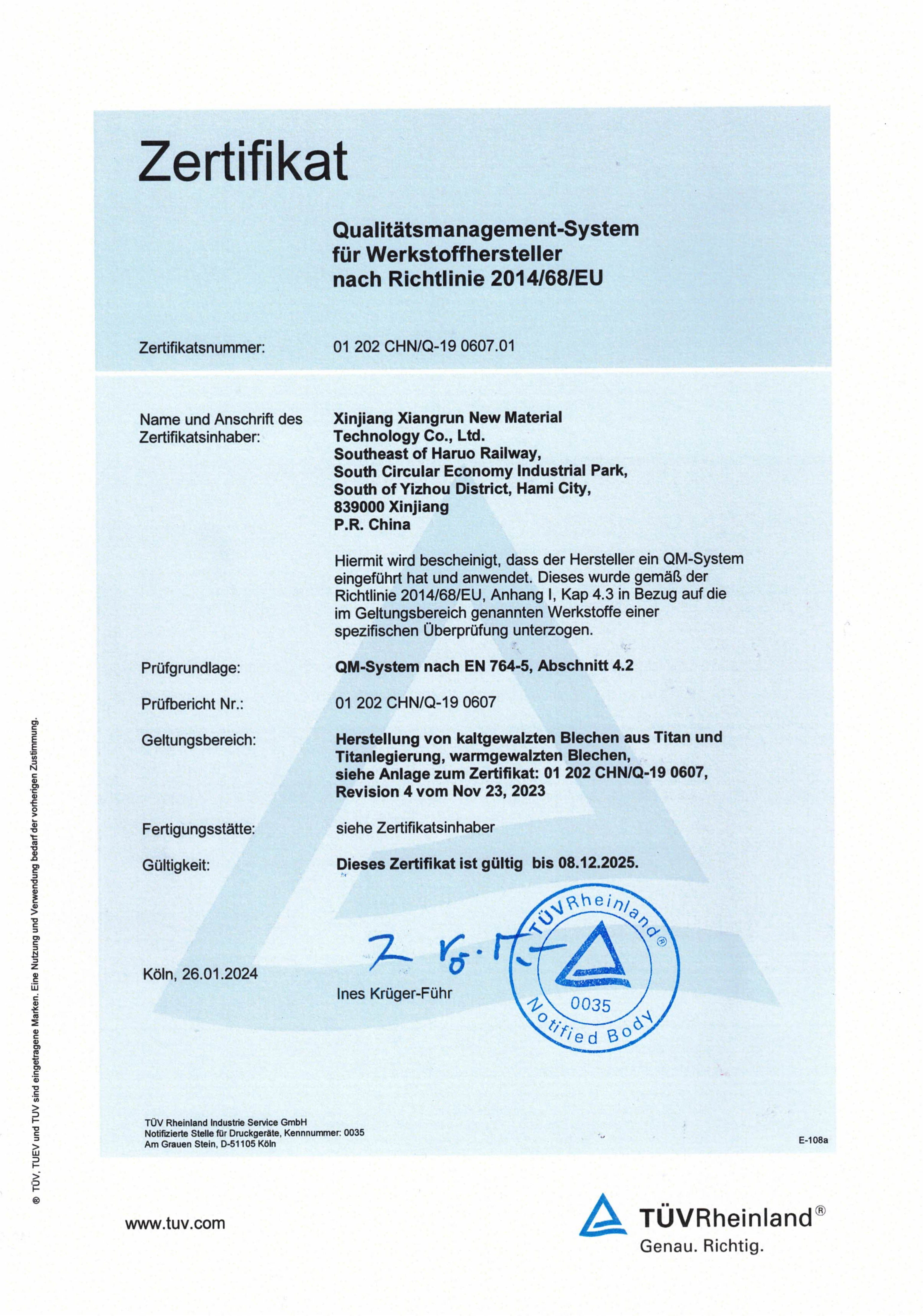 PED Certificate