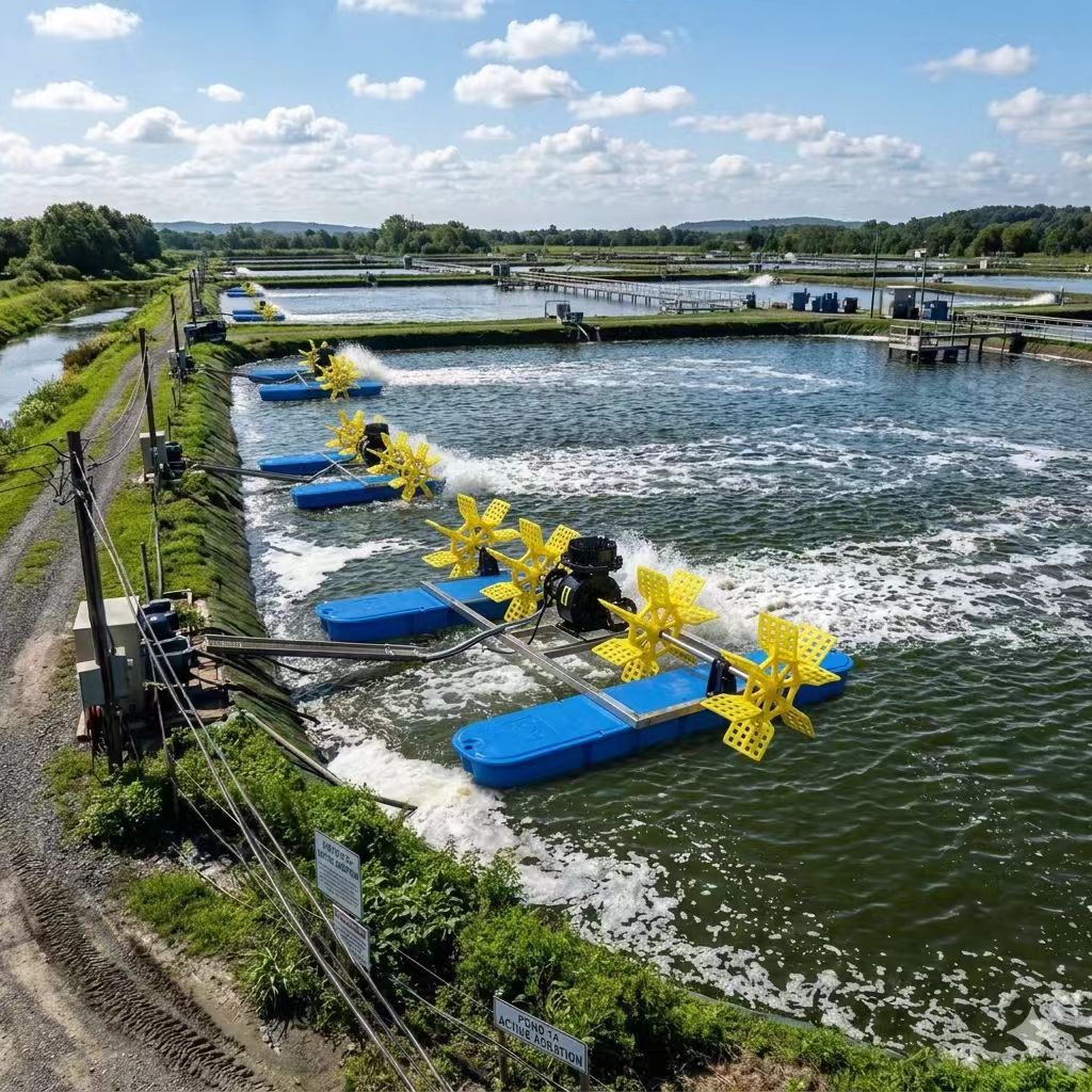Sunolta Variable Frequency Paddlewheel Aerator in operation