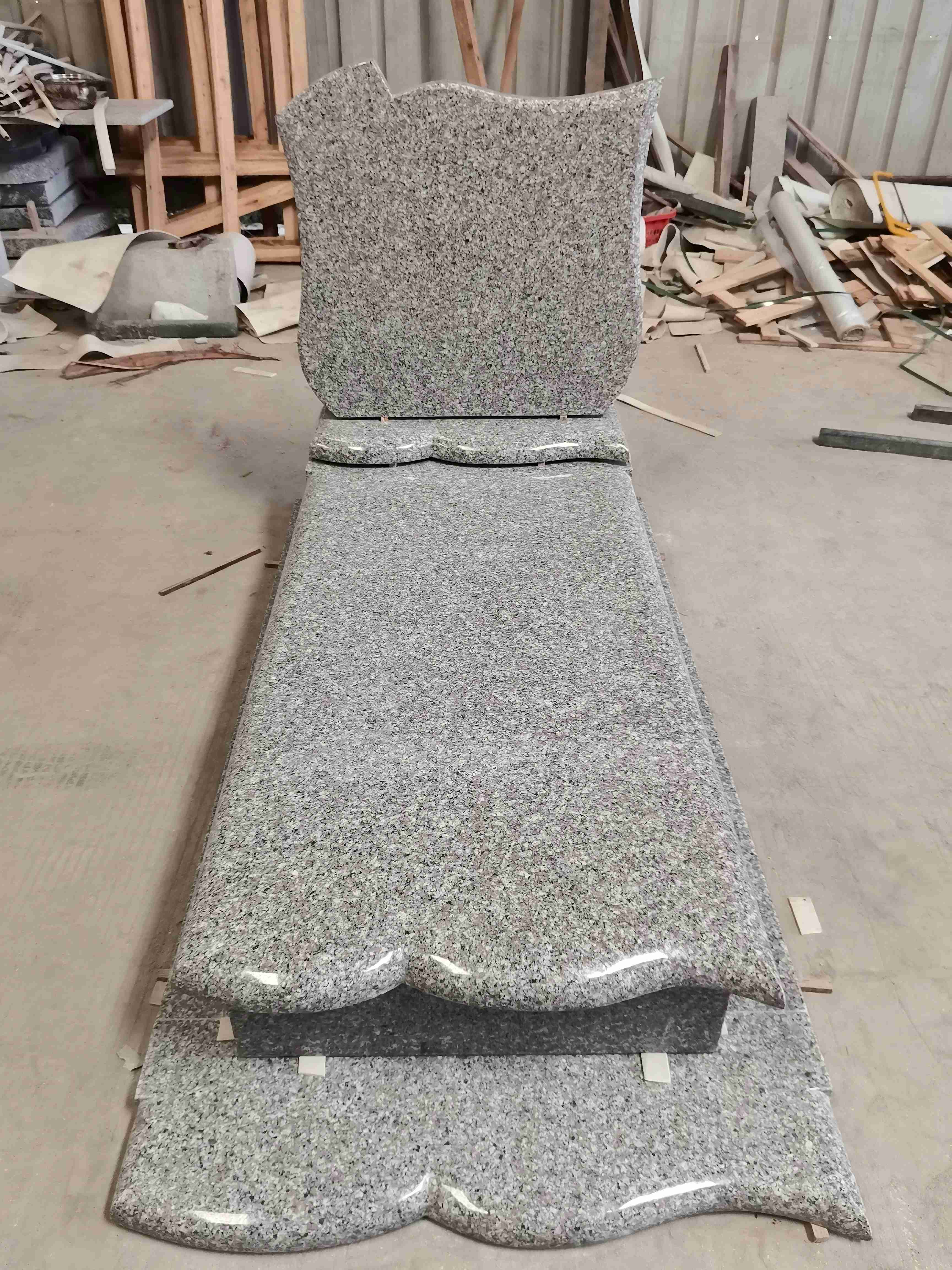G664 granite Polish monument prepared for cemetery installation