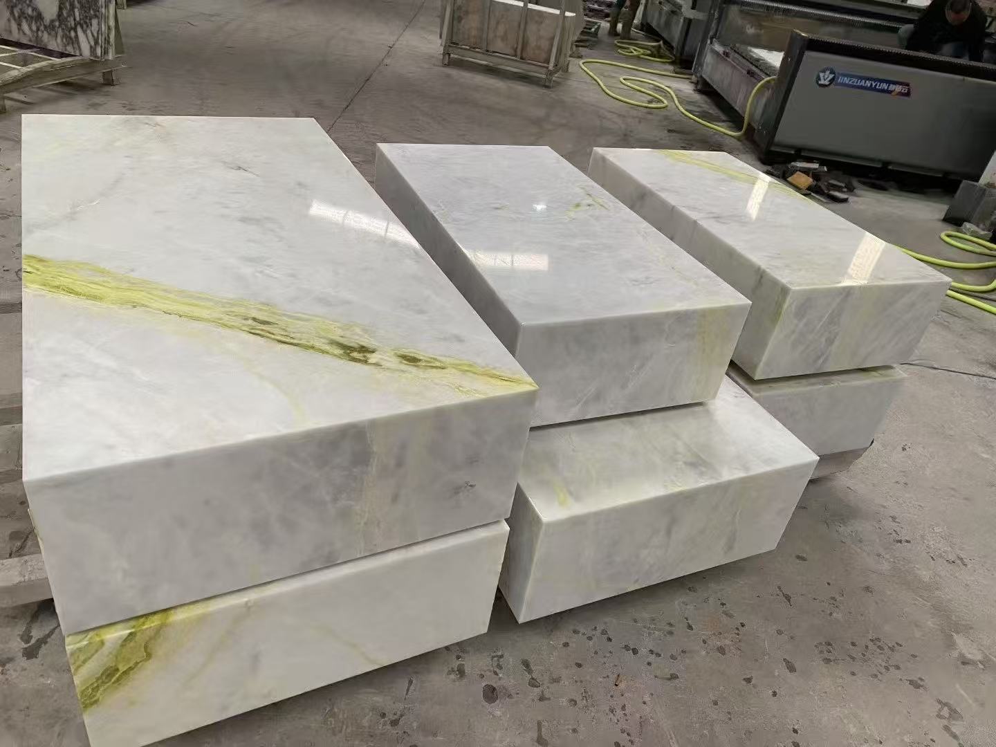 Arctic Green Marble cube table in a modern setting