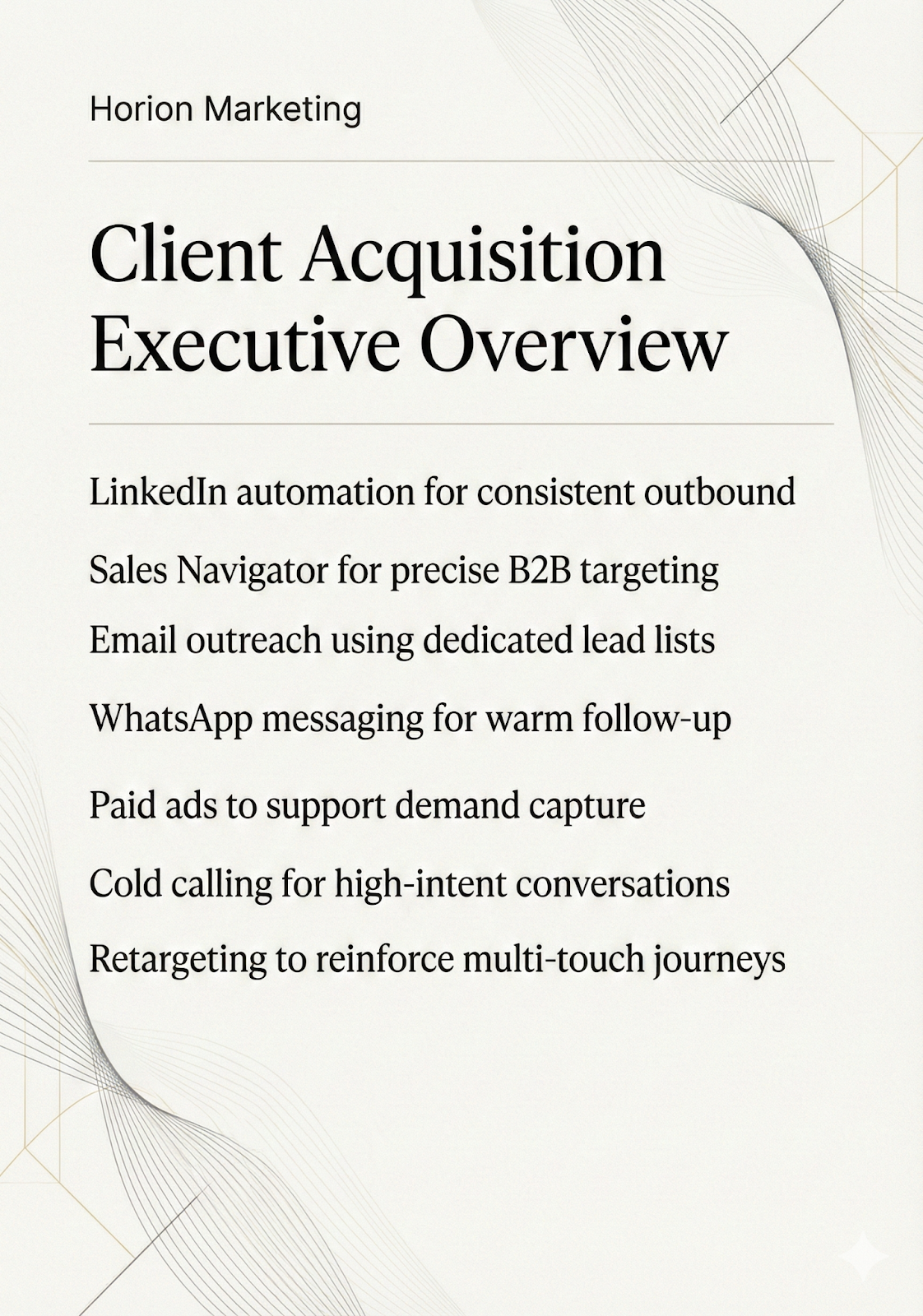 Horion Marketing Client Acquisition Executive Overview