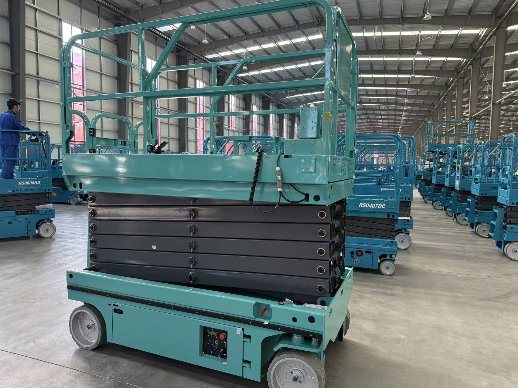 Scissor lift in industrial workshop