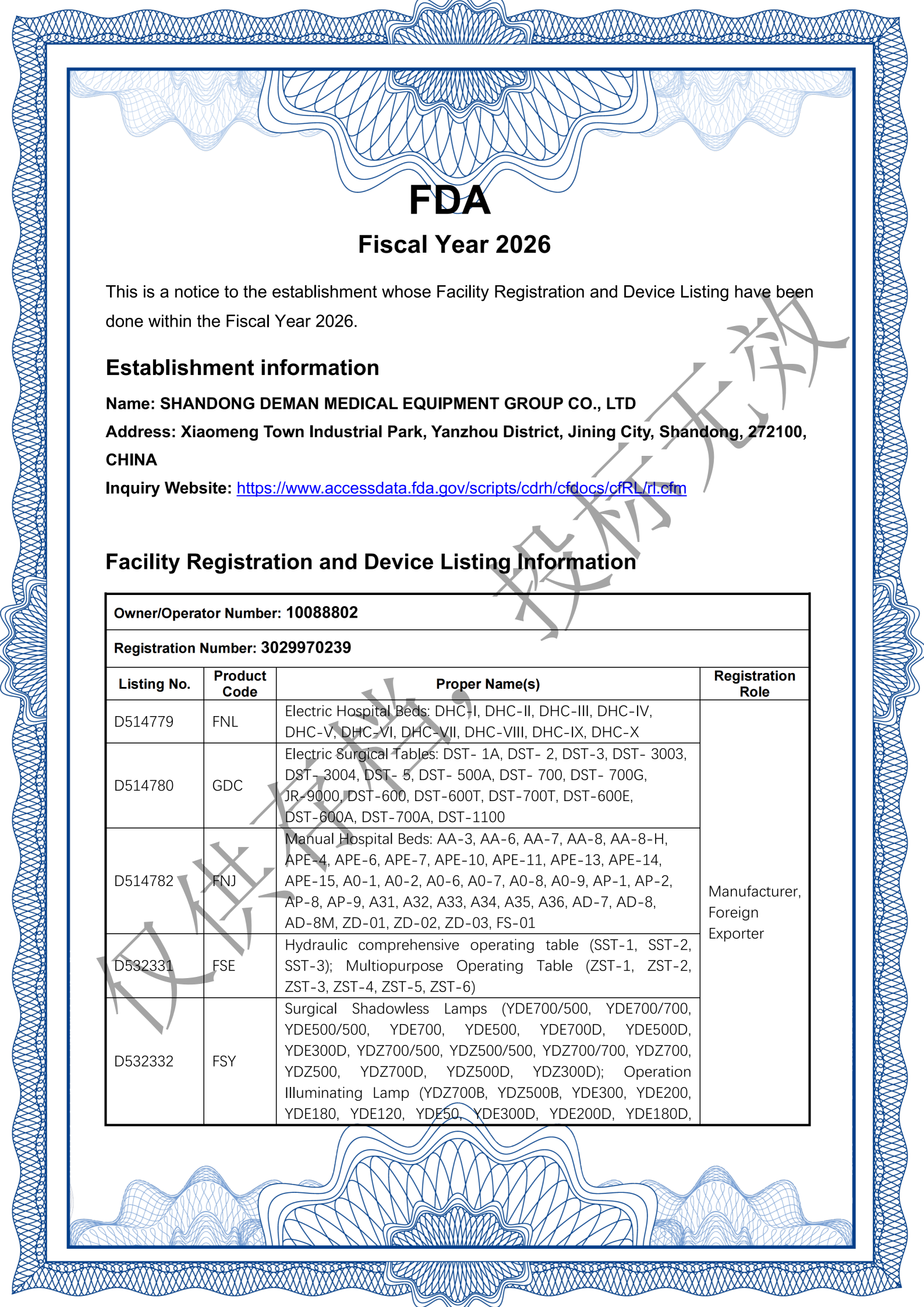 FDA Registration
