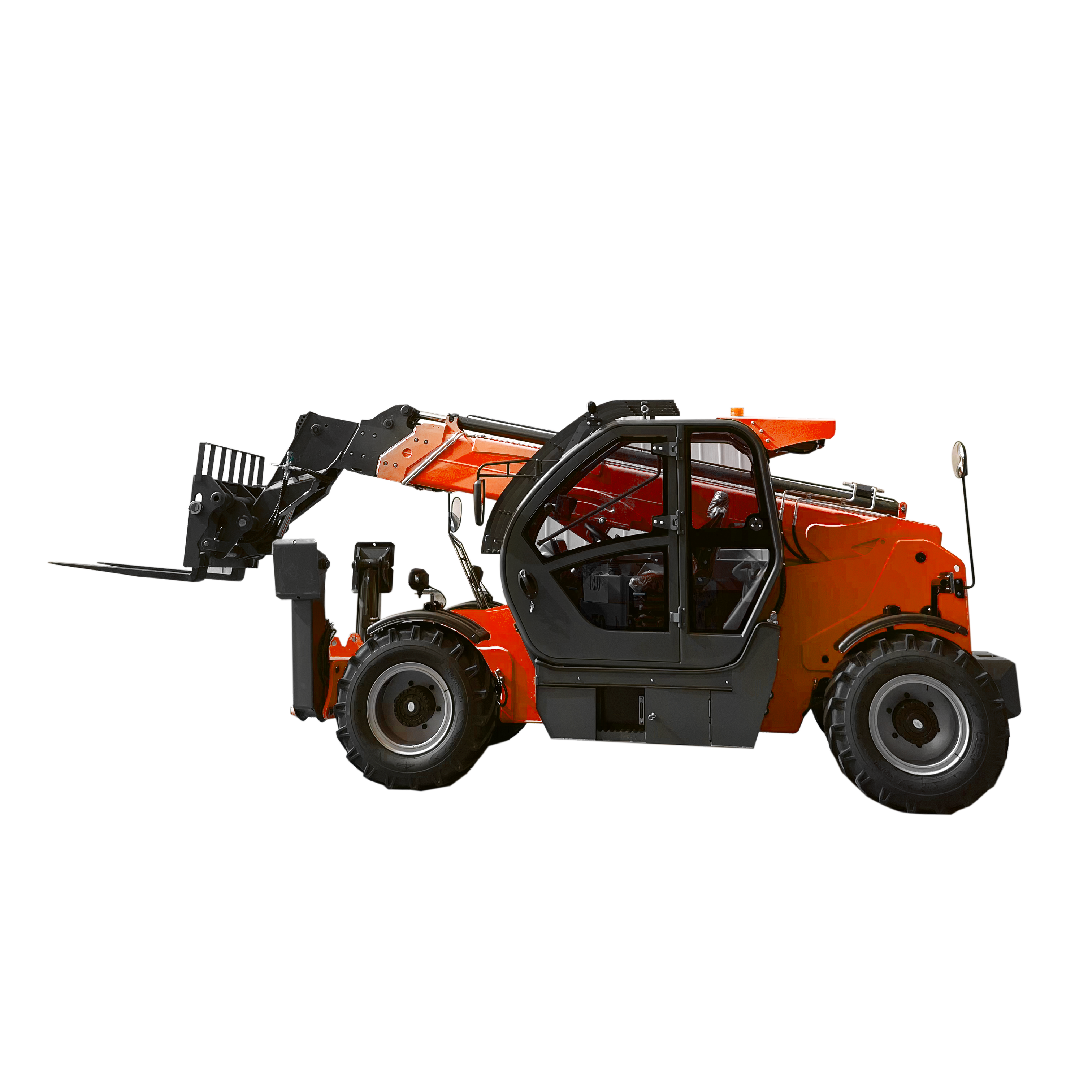 Right side view of the ER3510 telehandler showing the S355 steel chassis and boom profile