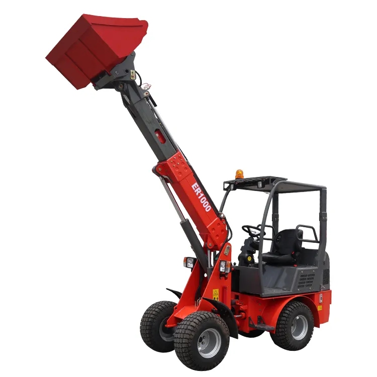 Compact wheel loader equipped with a bucket for loading and carrying material