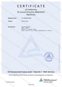 CERTIFICATE of Conformity EC Council Directive 2006/42/EC Machinery