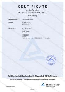 CERTIFICATE of Conformity EC Council Directive 2006/42/EC Machinery
