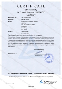 CERTIFICATE of Conformity EC Council Directive 2006/42/EC Machinery