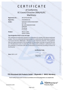 CERTIFICATE of Conformity EC Council Directive 2006/42/EC Machinery