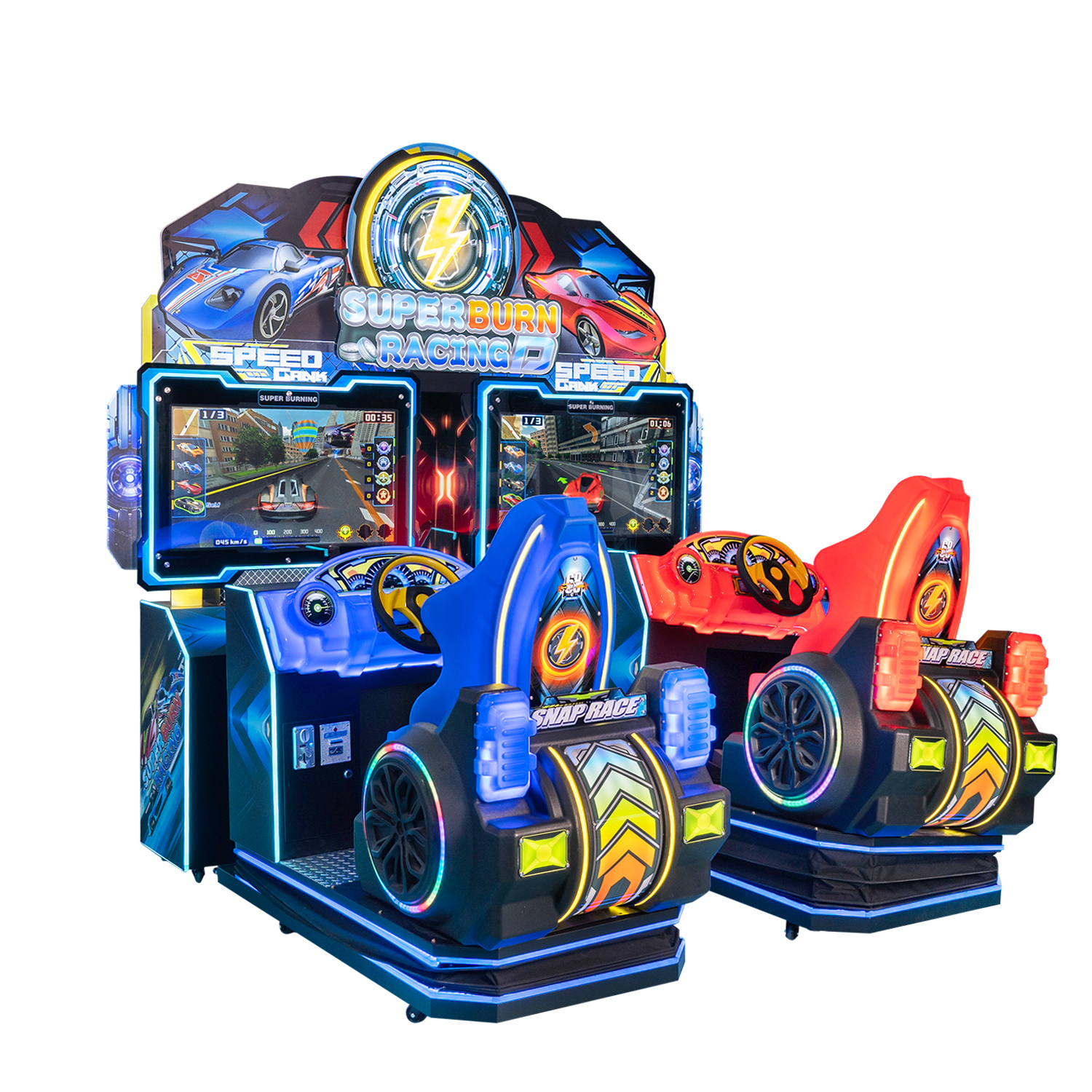 Super Burn Racing arcade machine with racing screen