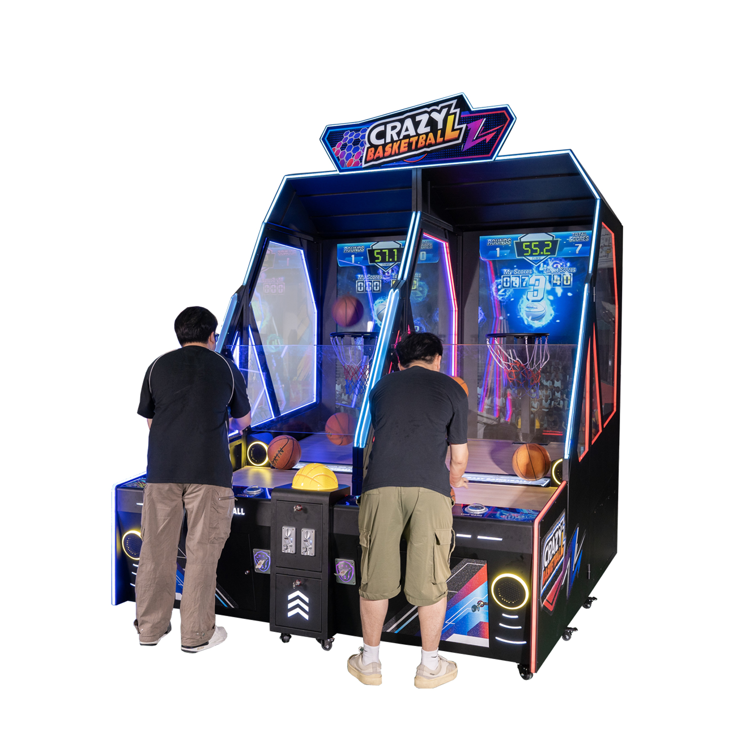 Dual player basketball arcade machine with LED scoreboard