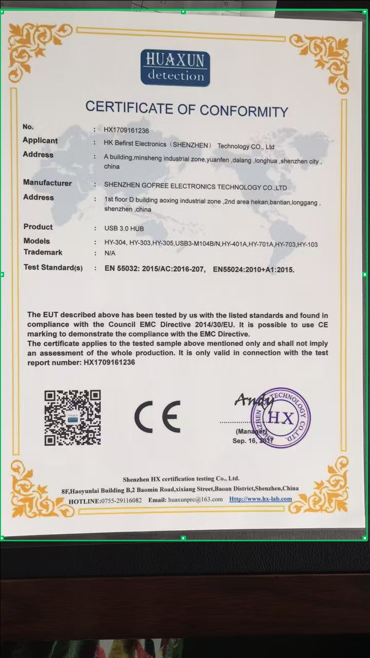 CE Certificate for USB 3.0 HUB