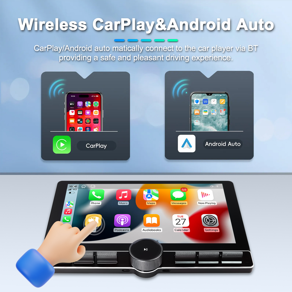 TOPNavi TN-UK1105 single knob car multimedia player angled view showing ports and body
