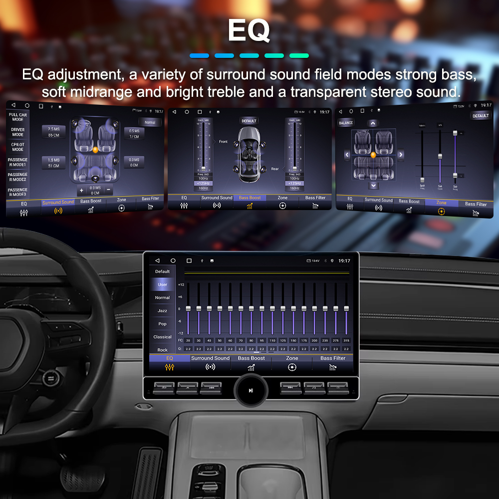 Aftermarket car radio installed in vehicle dashboard showing screen with navigation