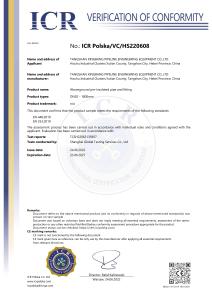 EU CE Verification of Conformity Certificate