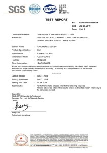 SGS Test Report for Heat Soaked Toughened Glass