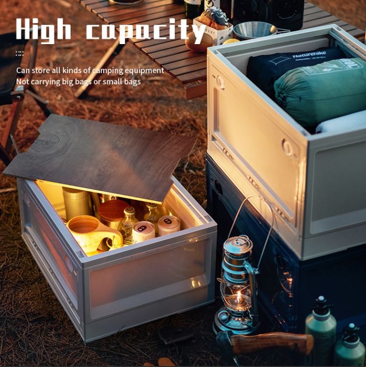 The storage box has large capacity for storing various camping gears and outdoor supplies