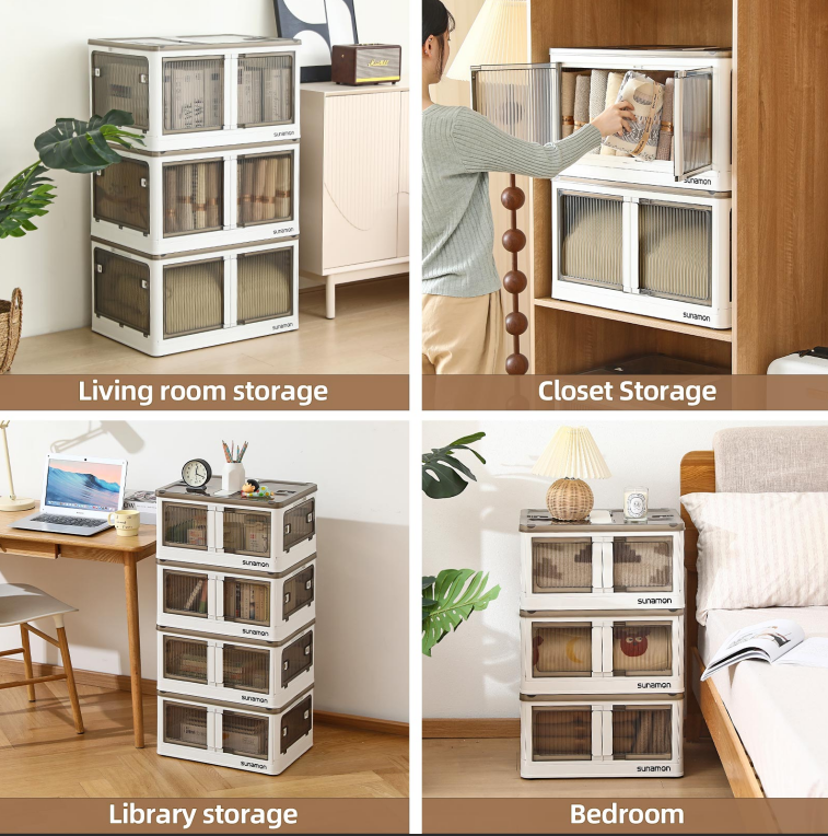 This stackable storage cabinet fits bedroom, living room and other home scenes