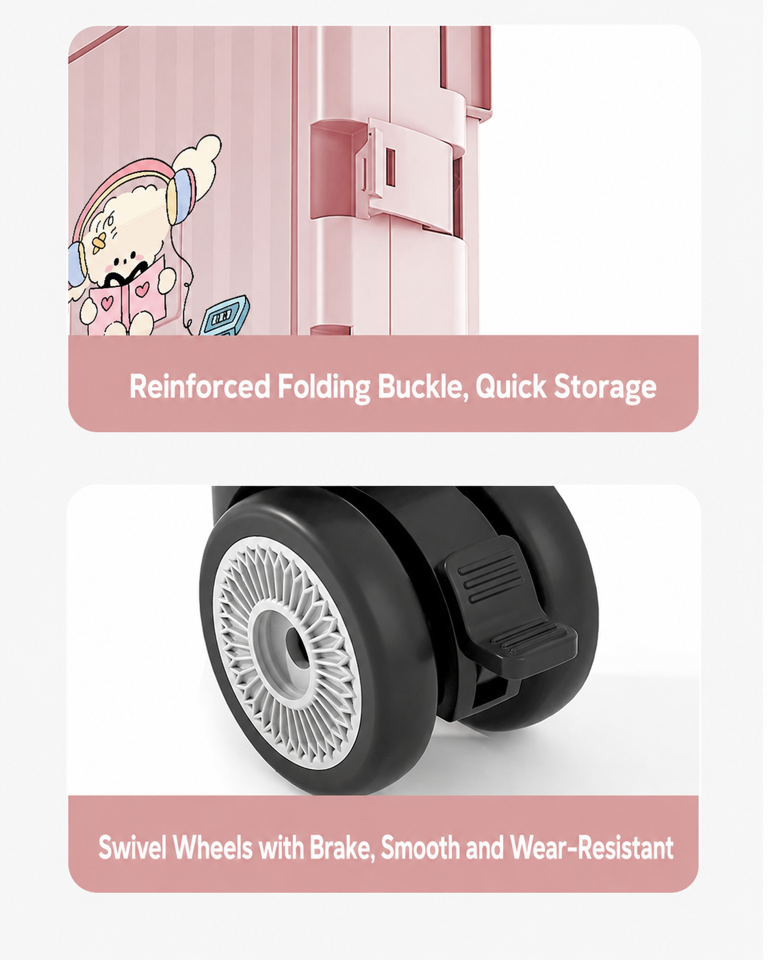 Foldable shopping cart with silent swivel wheels and brake